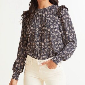 Evereve Daphne Floral Print Boho Ruffle Shoulder Blouse Top NEW